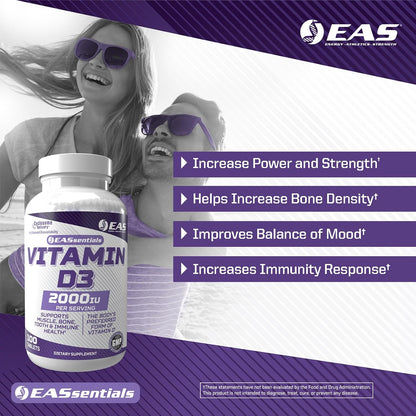 EAS Vitamin D3 2000 IU | Supports Muscle, Bone, Tooth, & Immune Health | Cyclosome Technology | Gluten-free, Non GMO | 100 Tablets