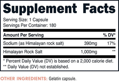 Bucked Up Himalayan Salt 1000mg Capsules, 180 Servings