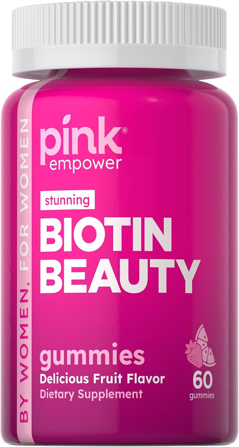 PINK Biotin Gummies for Women – 2,500 mcg – 60 Count – Hair, Skin & Nails Support – Fruit Flavour – Non-GMO & Gluten-free - görsel 1