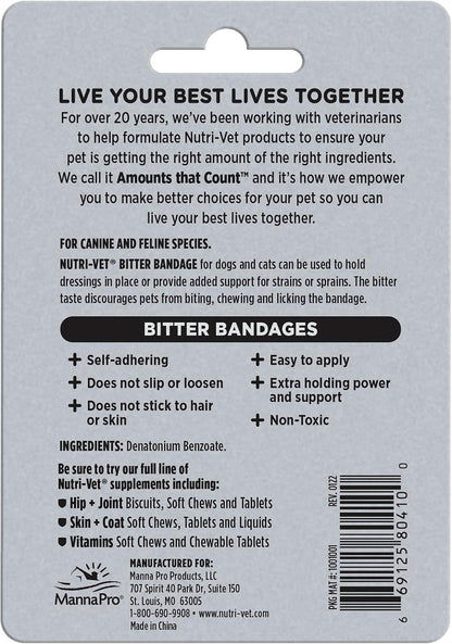 Nutri Vet Bitter Bandage, Self-Adhering Flexible Bandage, 5 cm (Package Varies)