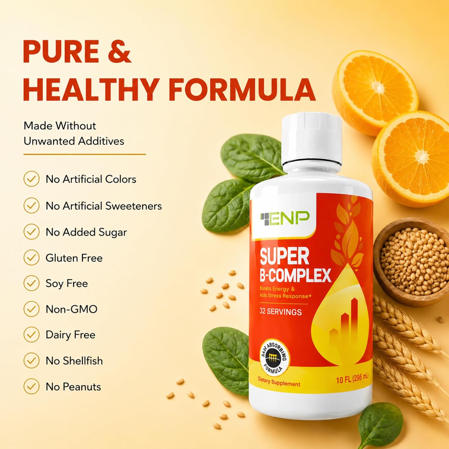 ENP Super B Complex Liquid - B12, B6, Thiamine & Biotin - Energy, Metabolism & Nervous System Support - Liquid B Vitamins for Daily Wellness - 32 Servings - görsel 6