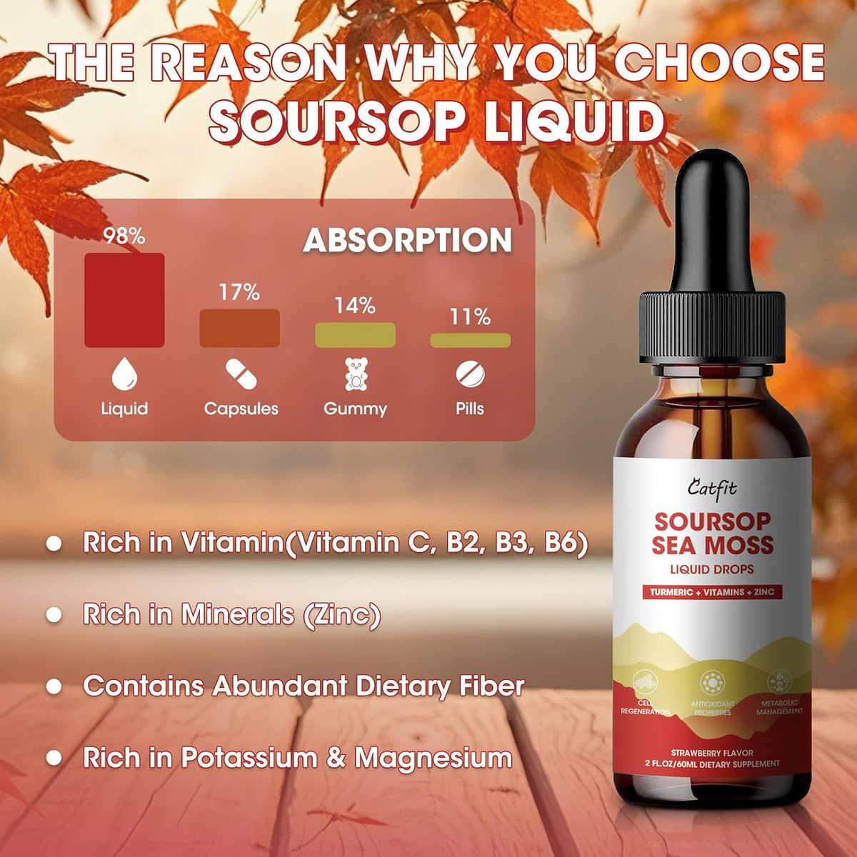 Catfit Soursop Graviola Liquid Drops – Immune and Antioxidant Support, Strawberry, 60 ml - görsel 5