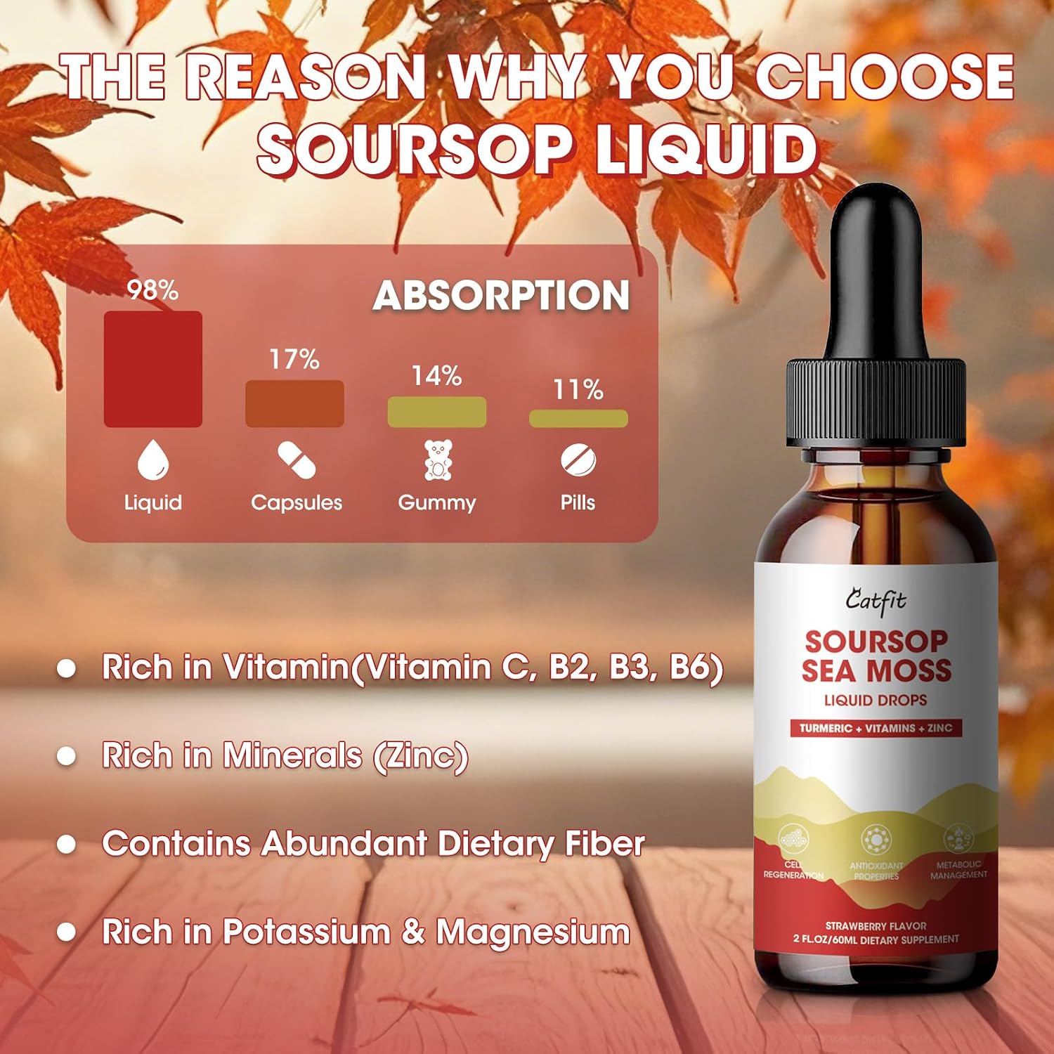 Catfit Soursop Graviola Liquid Drops – Immune and Antioxidant Support, Strawberry, 60 ml - görsel 5