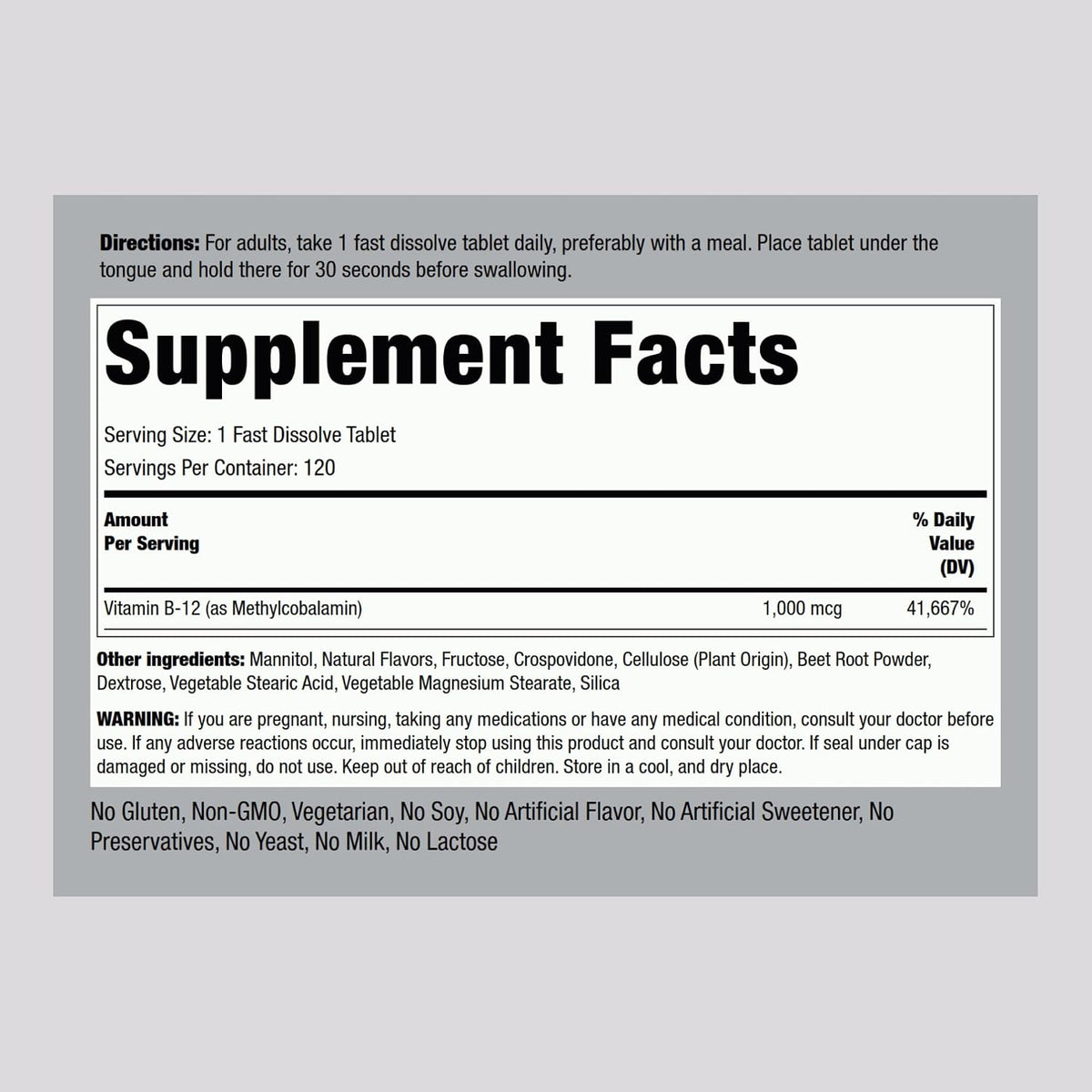 Piping Rock Vitamin B12 1000 mcg Sublingual Tablets - Methylcobalamin, Berry Flavour - 120 Count - görsel 2