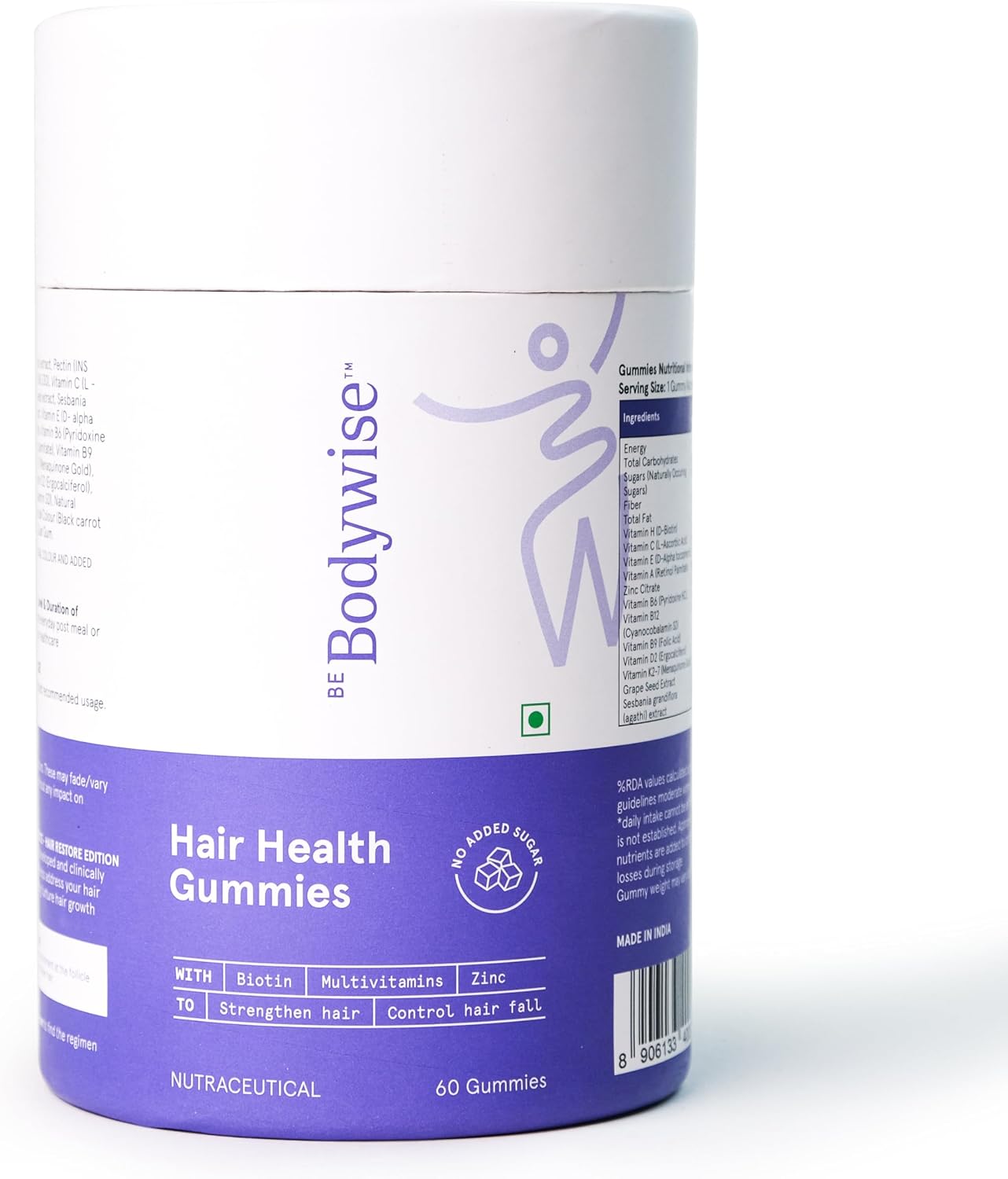 Be Bodywise Biotin Hair Gummies for Women - Sugar Free, Vegan, 60-Day Supply - görsel 1