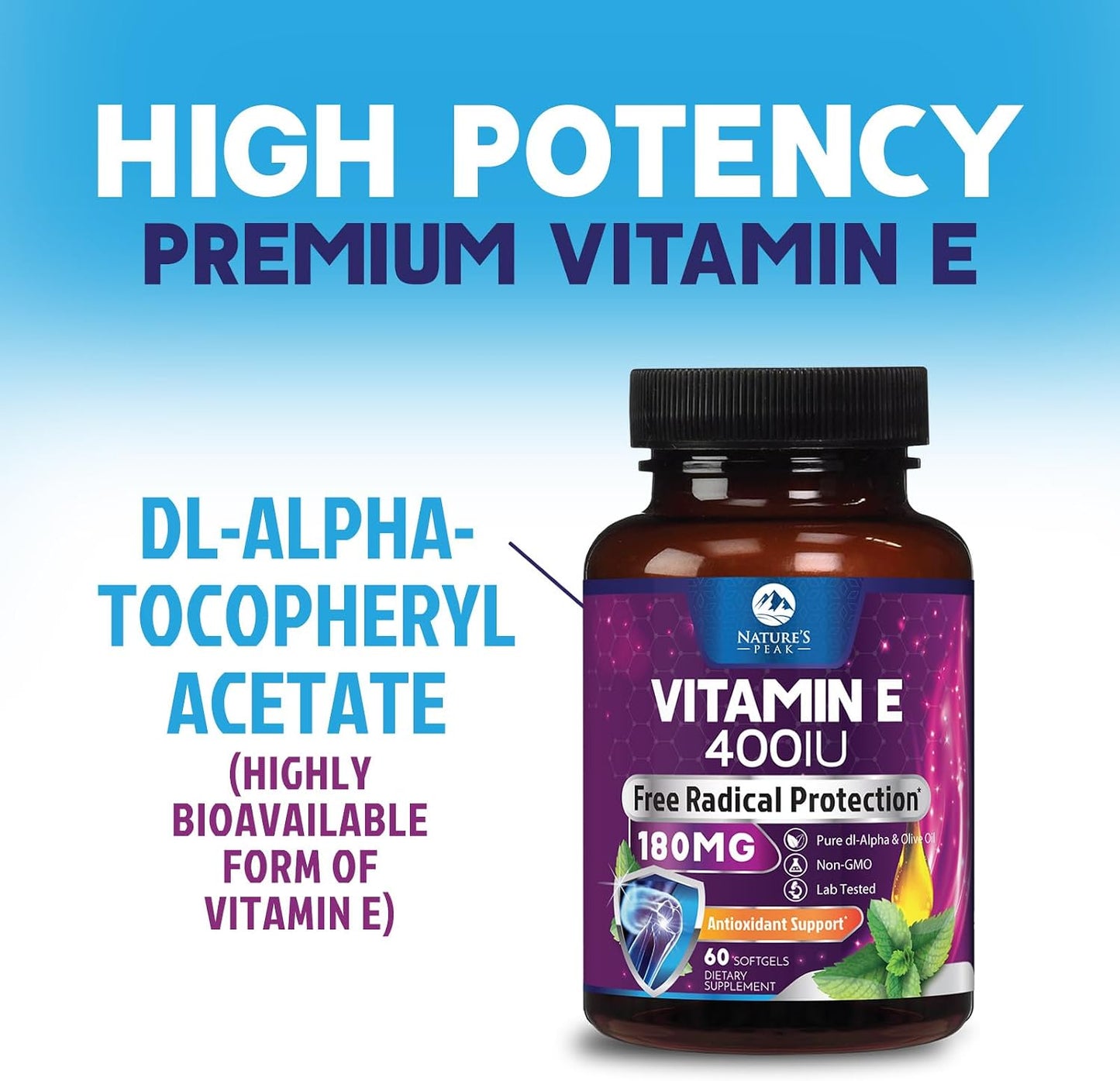 Vitamin E 180 mg Per Serving Soft gel capsules - DL-Alpha Tocopherol, Antioxidant Supplement for Skin, Heart, and Immune Support, Non-GMO & Gluten-free - 60 Soft gel capsules - görsel 6