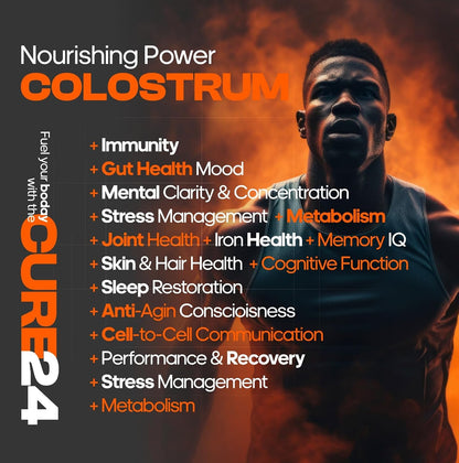 Cure24 Bovine Colostrum X3 Powder – 100% Pure Whole Natural Grass-Fed Superfood with High IgG, Probiotics and Prebiotics, Unflavoured