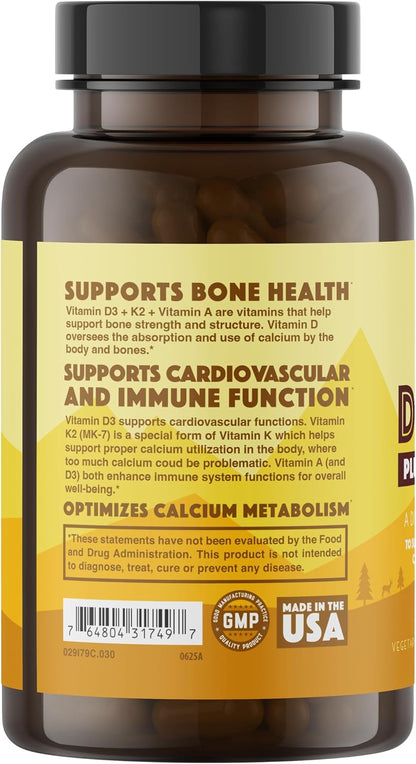 Natural Rhythm Vitamin D3 5000 IU + K2 MK-7 with Vitamin A - Vegetarian Capsules (30 Capsules)