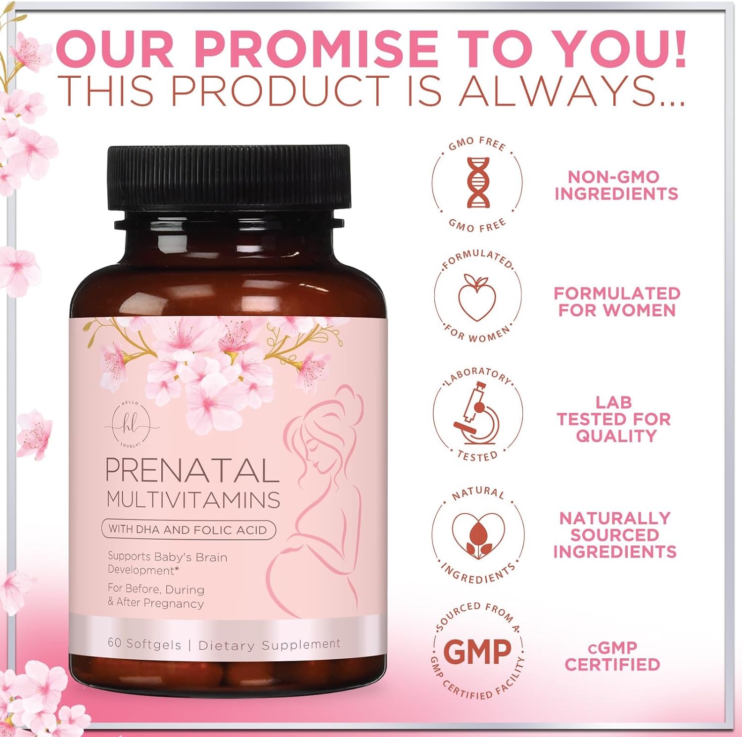Hello Lovely! Prenatal Vitamins with Folic Acid, DHA and Iron – Daily Pregnancy Multivitamin (60 Softgels) - görsel 4