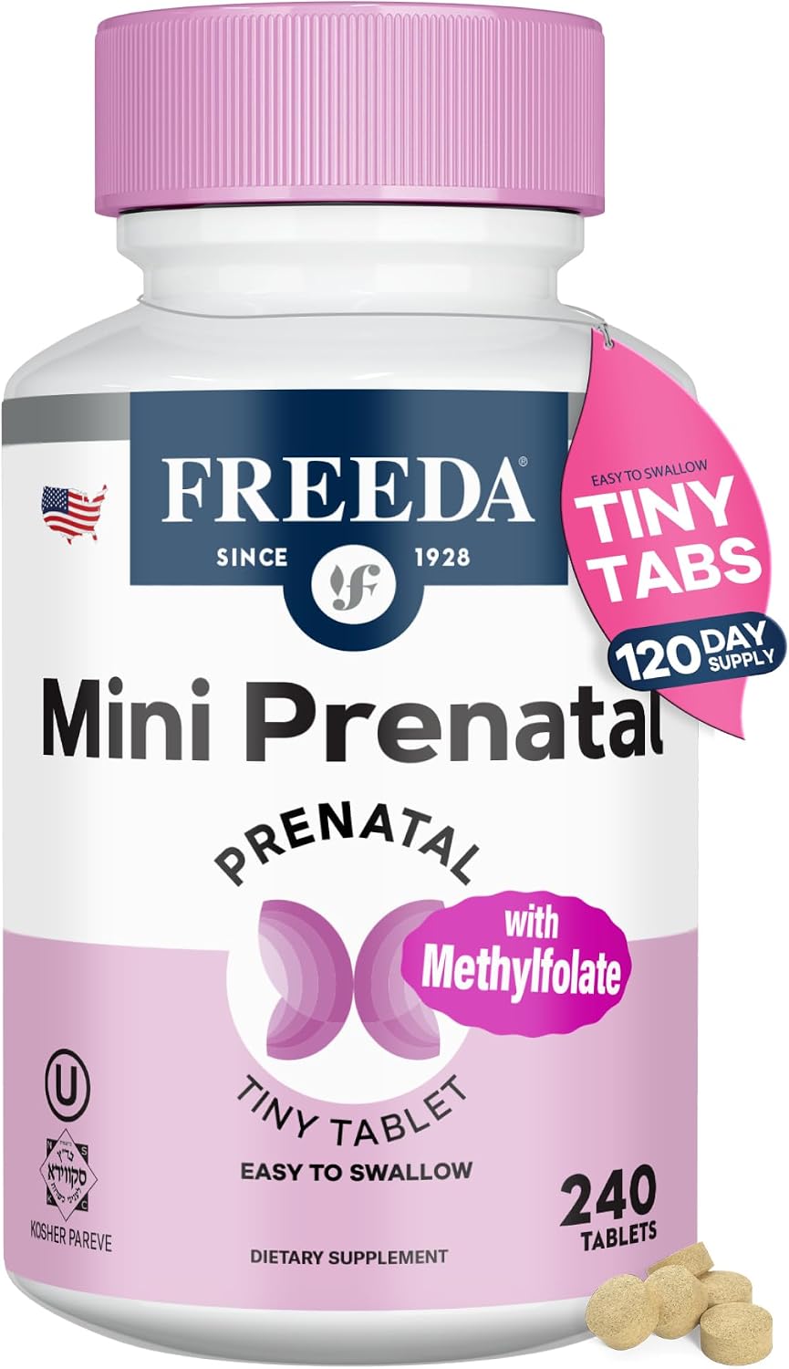 FREEDA Mini Prenatal Vitamin - Tiny Easy-to-Swallow Prenatal Multivitamin with Iron, Folic Acid, Vitamin D - Kosher, Vegan, 120 Tablets - görsel 9