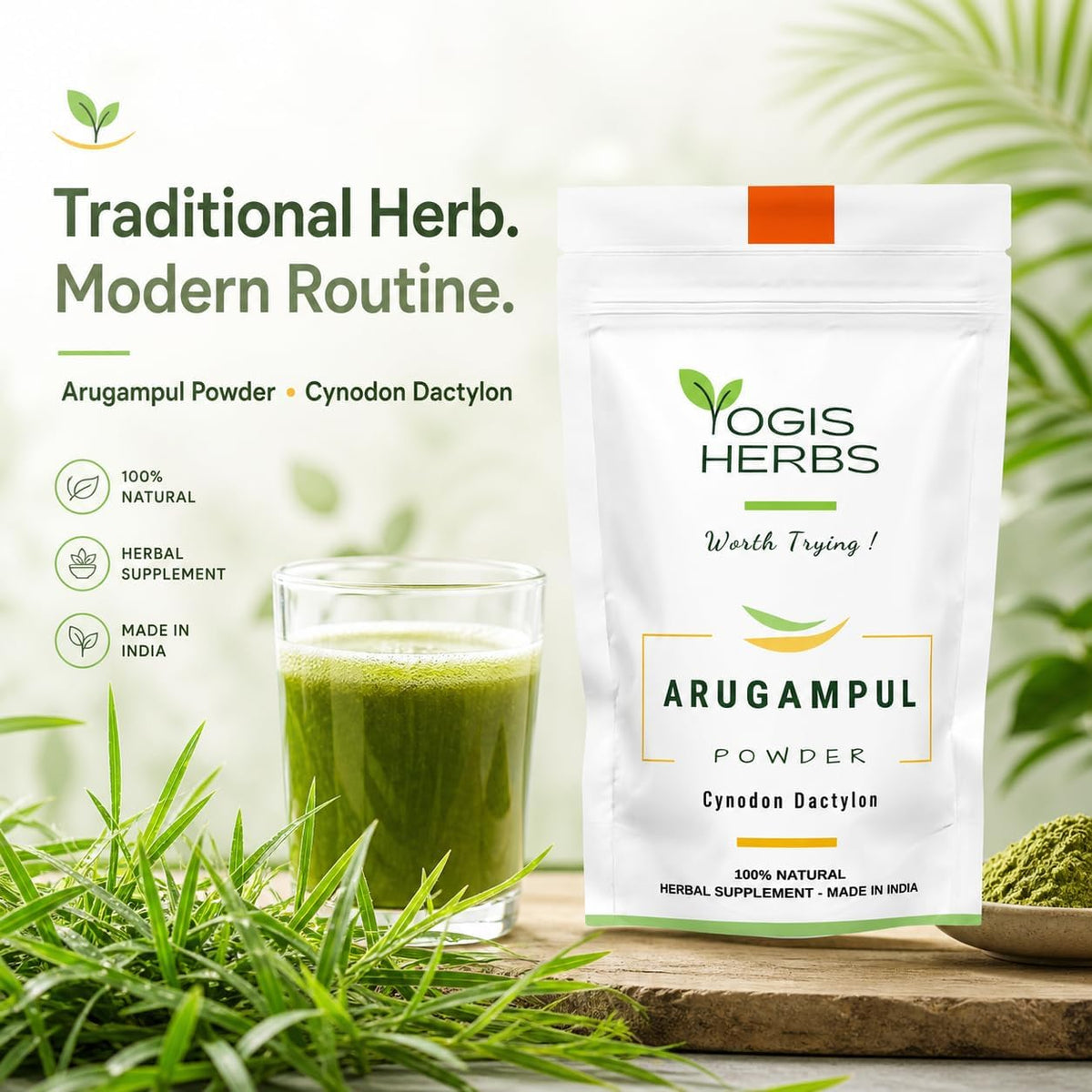 YOGIS HERBS Arugampul Powder – Traditional Tamil Herbal Supplement – Hand-Cleaned, Stone-Ground, Single-Ingredient - görsel 2