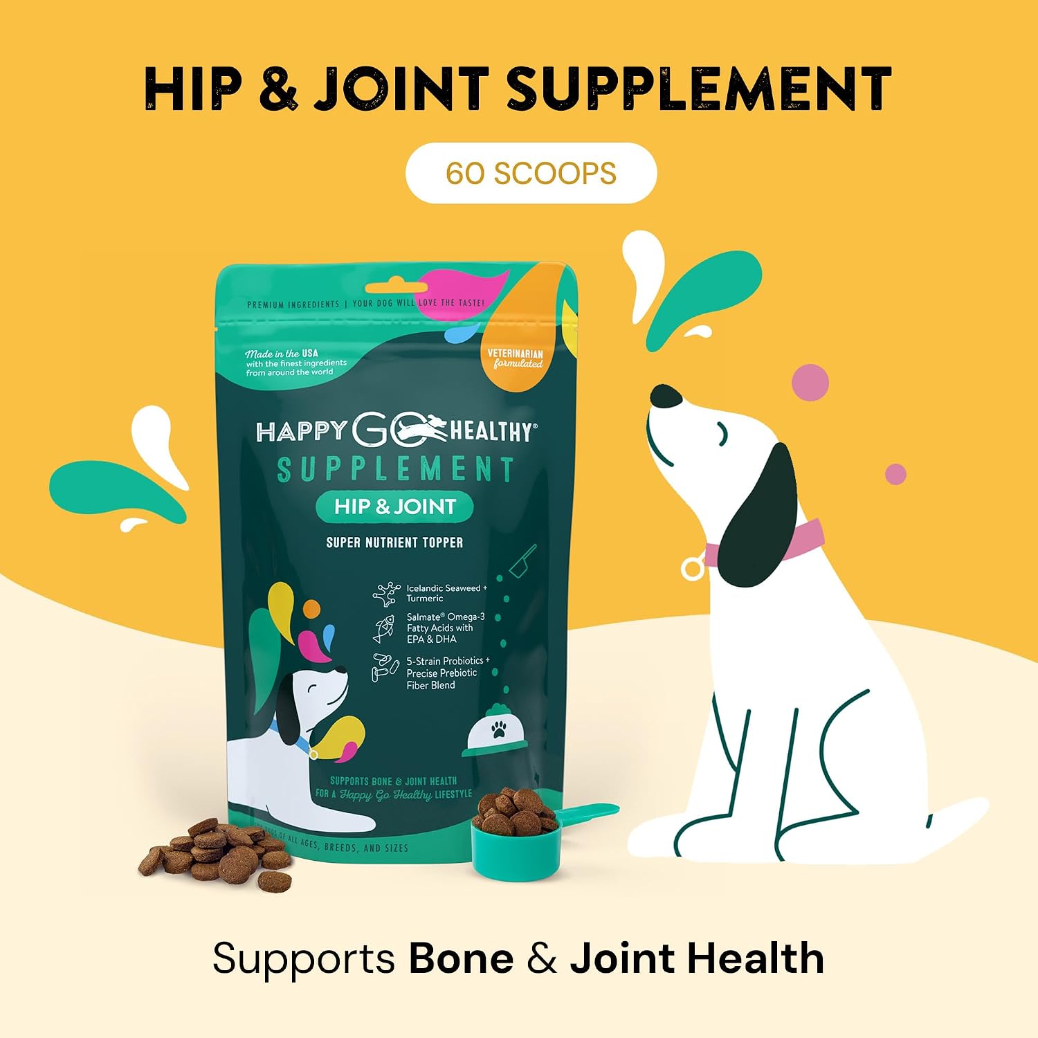 Hip & Joint Supplements for Dogs | Natural Joint Support with Probiotics & Omega-3 | 60 servings - görsel 2