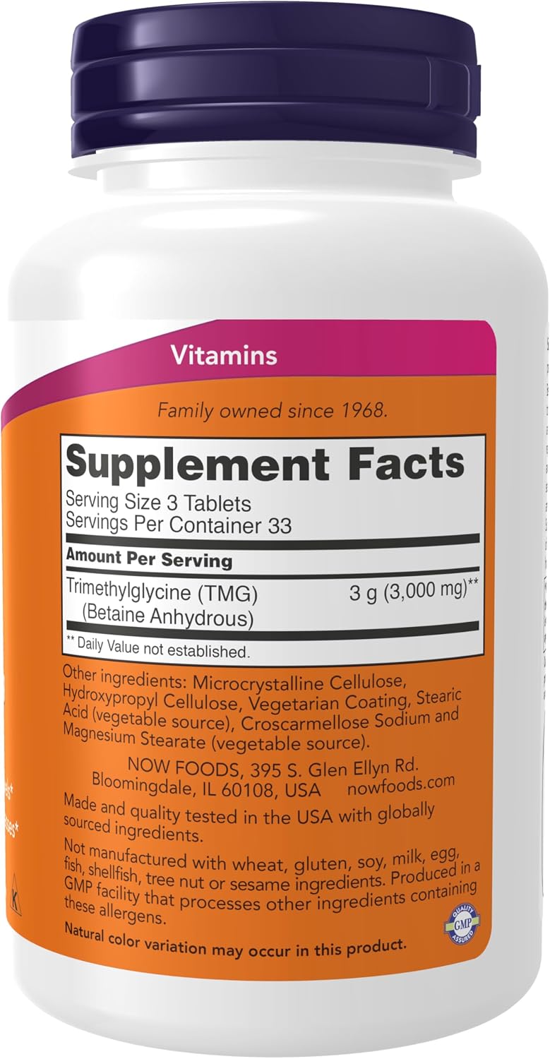 NOW Foods TMG Betaine (Trimethylglycine) 1000 mg, Liver Support, 100 Tablets - görsel 2