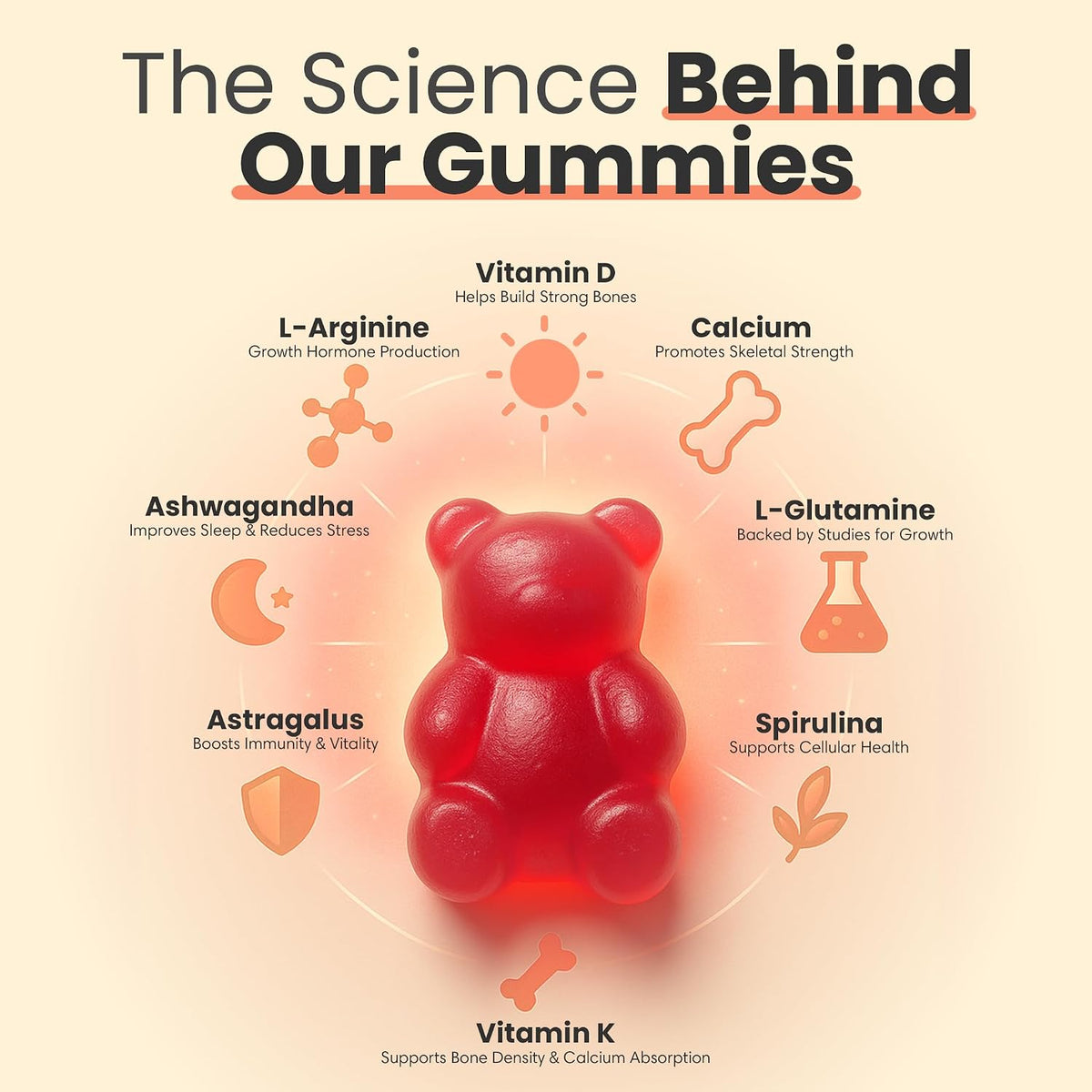 Talltitude Growth Gummies - Natural Height Support & Bone Strength for Kids & Teens, 60 Gummies - görsel 3