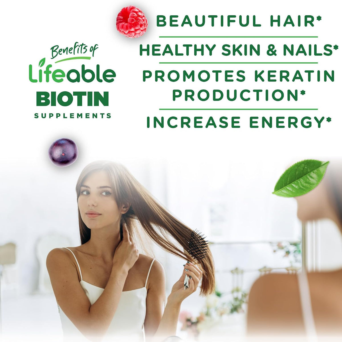 Lifeable Biotin Gummies, 10,000mcg, Hair, Skin & Nails Supplement, 90 Gummies - görsel 3