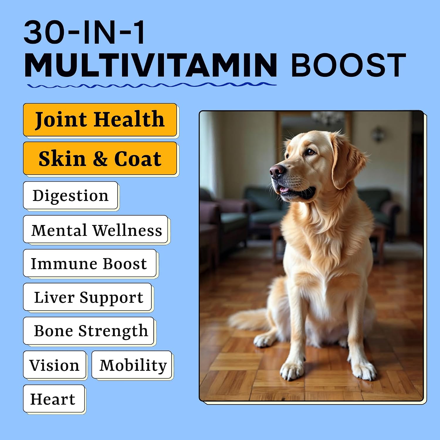 Dog Vitamins + Glucosamine - Chewable Multivitamins + Probiotics, Omega - Hip & Joint Support, Skin & Coat, Gut Health - Adult & Senior - Large & Small Breed - 120 Chews - görsel 4