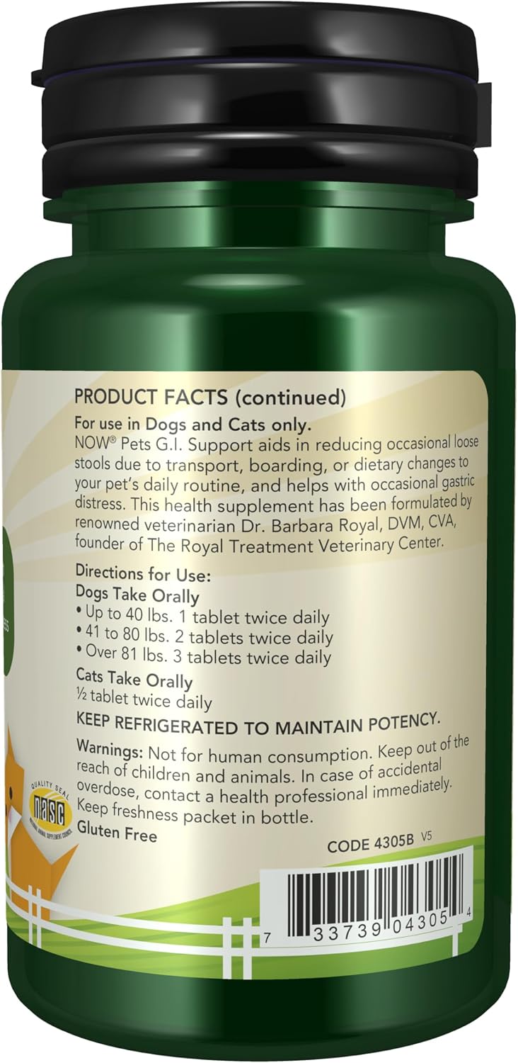 NOW Pet Health G.I. Support Supplement for Cats & Dogs, 90 Chewable Tablets - görsel 2