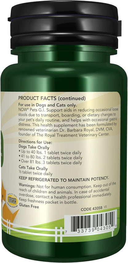 NOW Pet Health G.I. Support Supplement for Cats & Dogs, 90 Chewable Tablets