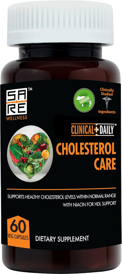Clinical Daily Cholesterol Support Supplement - Vegan Food Supplement with Plant Sterols, Guggul, Garlic and Niacin - 60 Capsules