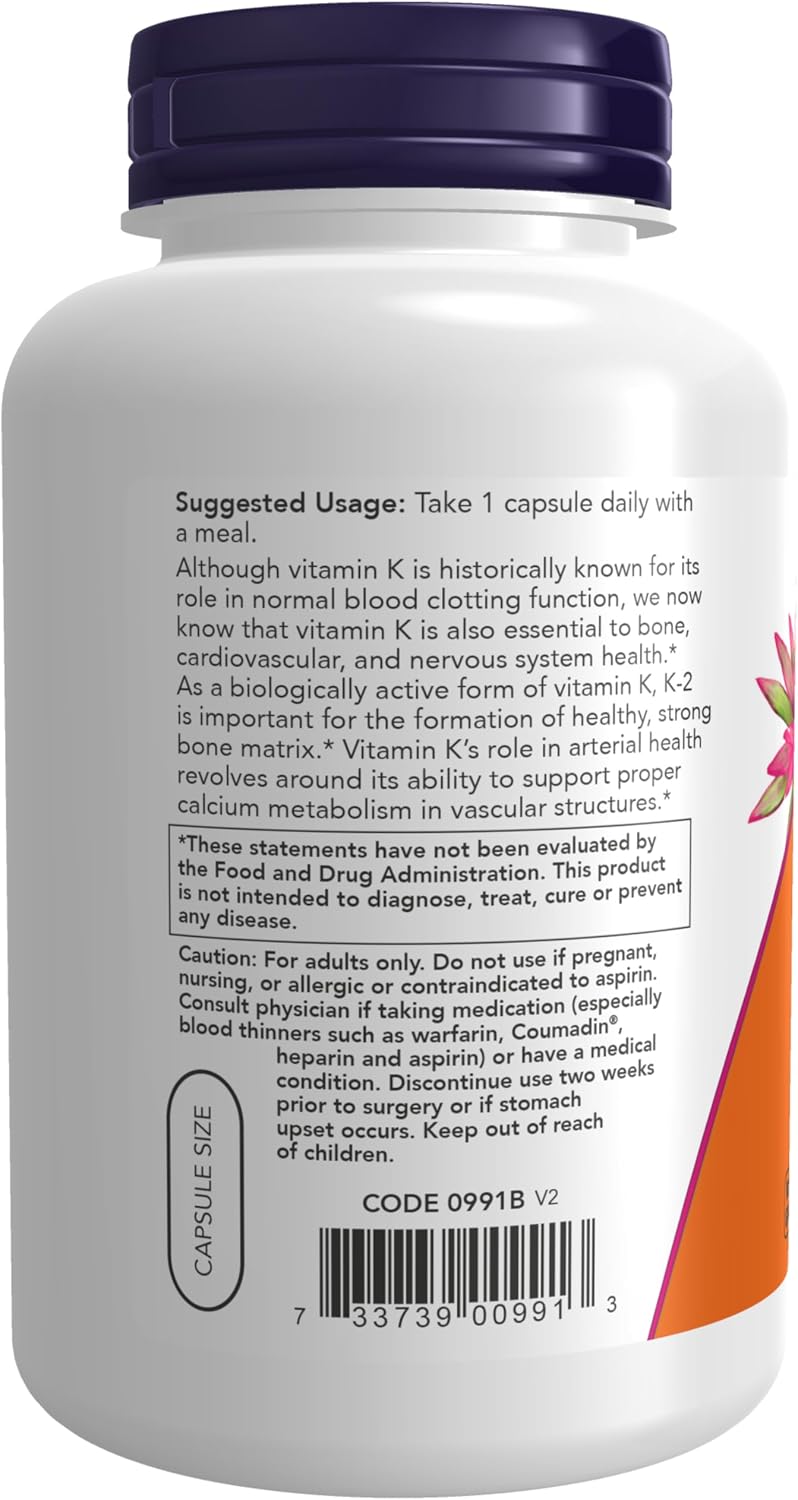 NOW Foods Supplements, Vitamin K-2 100 mcg, Menaquinone-4 (MK-4), Contributes to Normal Bones and Blood Clotting*, 250 Veg Capsules - görsel 3