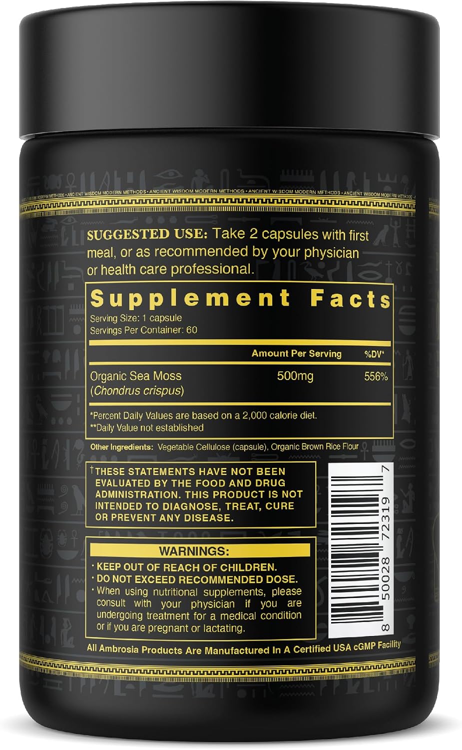 Ambrosia Organic Irish Sea Moss Capsules | 500mg | 120 Veggie Capsules - görsel 4