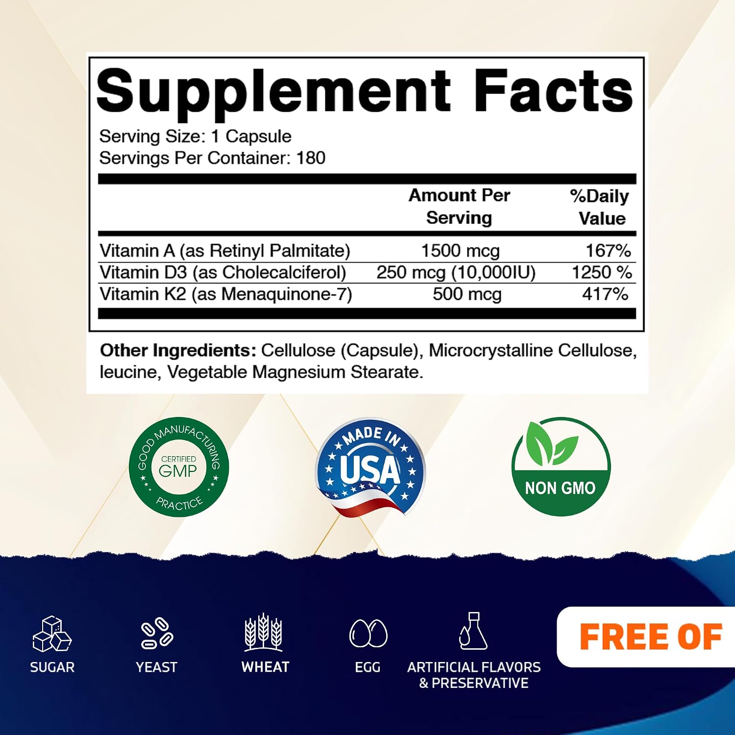 Vitamatic ADK Vitamin Food Supplement, 180 Veg Capsules, High Strength Vitamins A, D3, K2 for Bone Health, Calcium Absorption, Non-GM, Gluten-free - görsel 2