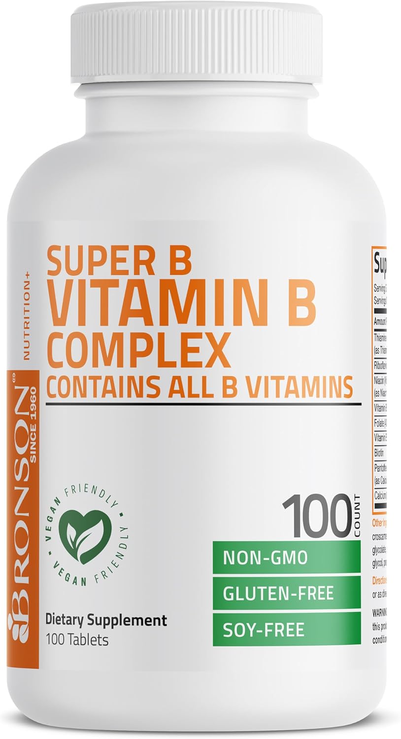Bronson Vitamin B Complex (B1, B2, B3, B6, B9, B12, Biotin, Pantothenic Acid) - 100 Tablets - görsel 3