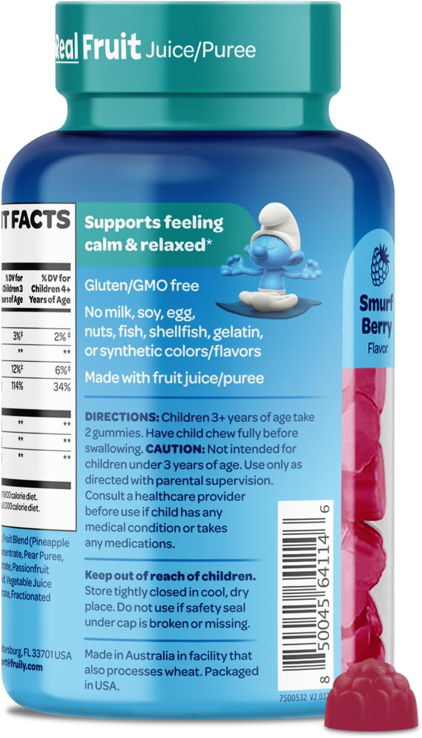 Smurfs Kids Calm Gummies - Calming Gummies with Lemon Balm & L-Theanine - Made with Real Fruit - Doctor Developed - 40 Servings - görsel 8