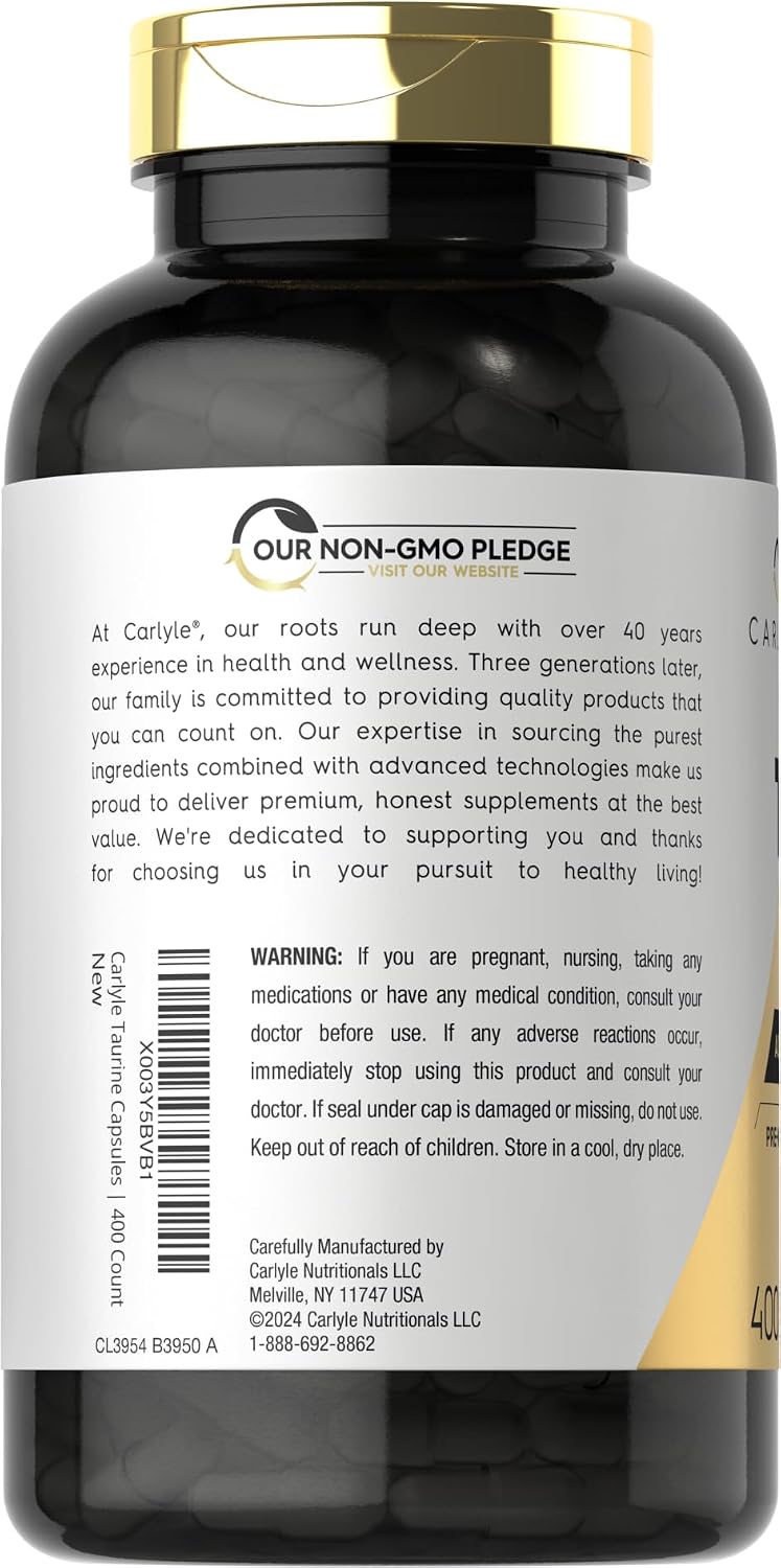 Carlyle Taurine 1000mg | 400 Capsules | Double Strength | Non-GMO & Gluten-free - görsel 3