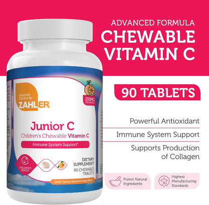 Zahler Junior C Advanced Chewable Vitamin C for Children – Orange Flavour, 90 Tablets