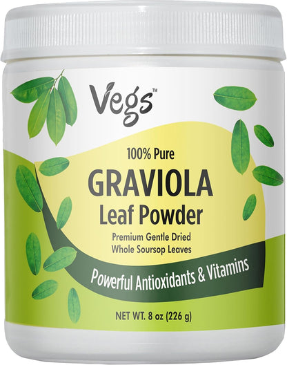 Vegs Organic Graviola Soursop Leaf Powder - Single Origin, True Green, 227 g