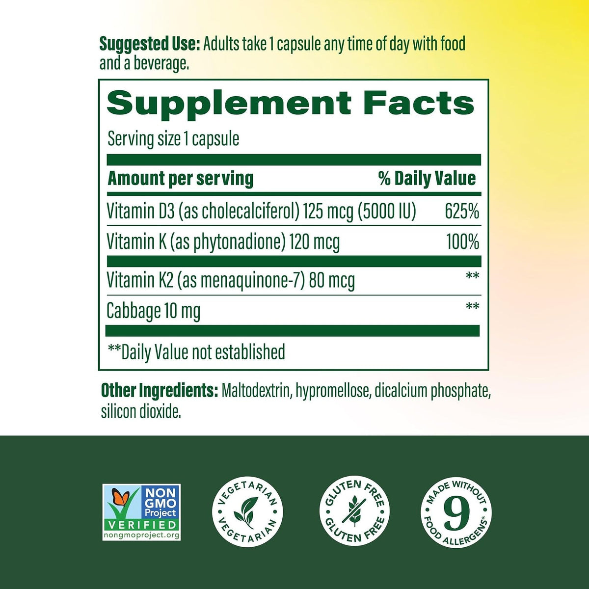 MegaFood Vitamin D3 5000 IU (125 mcg) with Vitamin K2 - 120 Mini Capsules - görsel 2