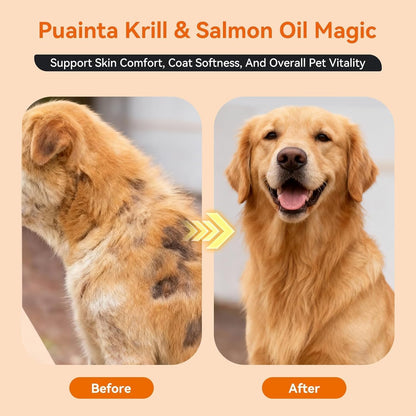 PUAINTA Omega-3 Fish Oil for Dogs and Cats – Wild Icelandic Salmon Oil and Antarctic Krill Oil, 237 ml