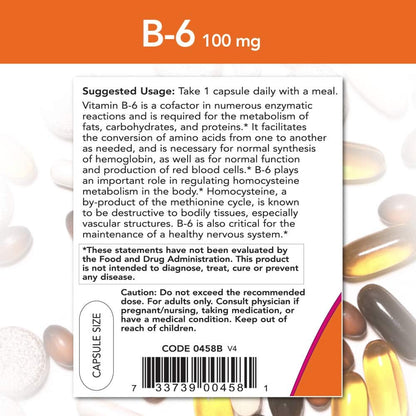NOW Vitamin B-6 100 mg, 250 Capsules (Pack of 2)