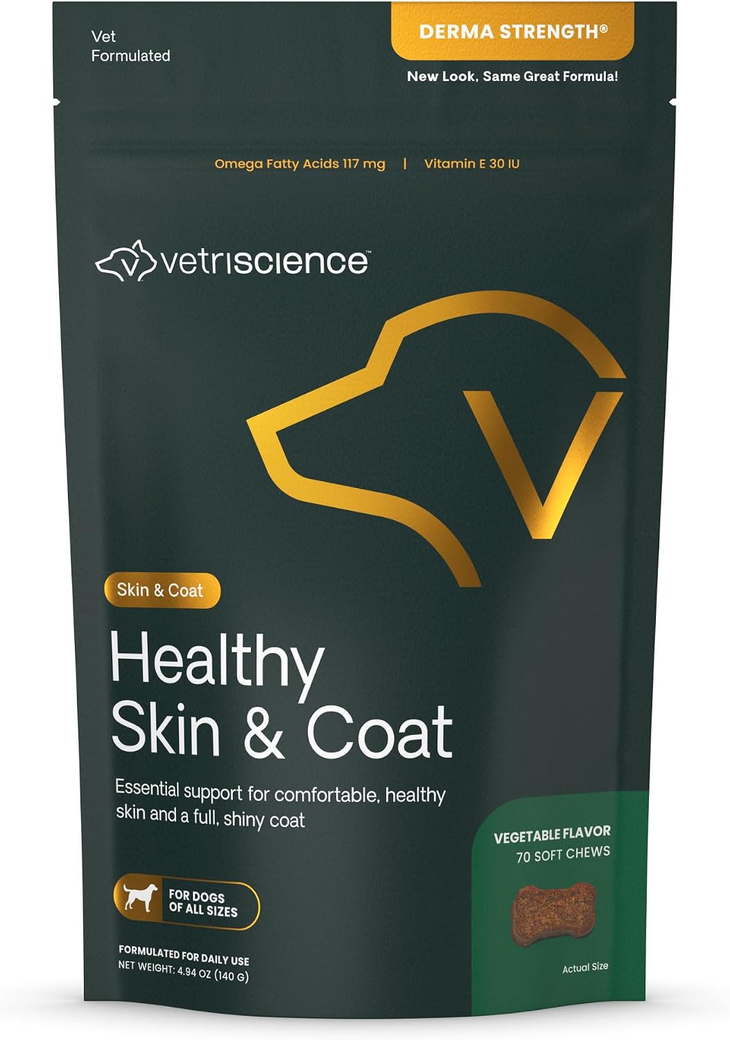 VetriScience Derma Strength Omega-3 Salmon Oil Skin & Coat Chews for Dogs, 70 Count - görsel 1