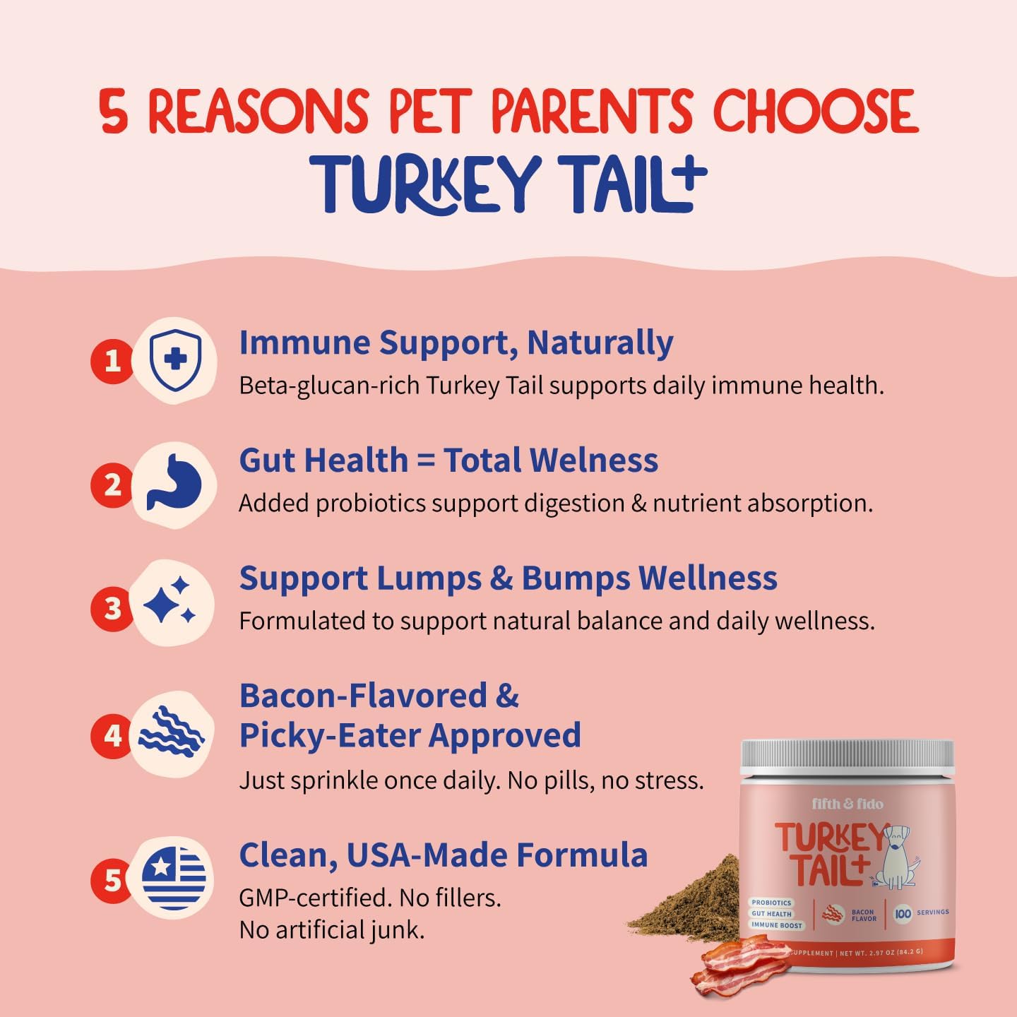 Fifth & Fido Turkey Tail Mushroom for Dogs – Immune Support & Digestive Health, 100 Servings - görsel 3