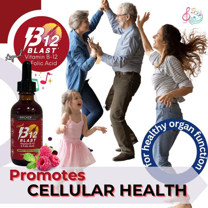 Bricker Labs B-12 Blast Liquid Vitamin B12 and Folic Acid Supplement, Natural Raspberry Flavour, 56 ml