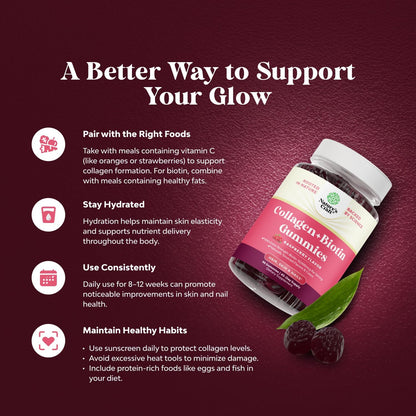 Hair, Skin & Nails Gummies for Women - Extra Strength Biotin & Collagen - Non-GMO Kosher Marine Collagen 10000mcg per serving - 90 Count