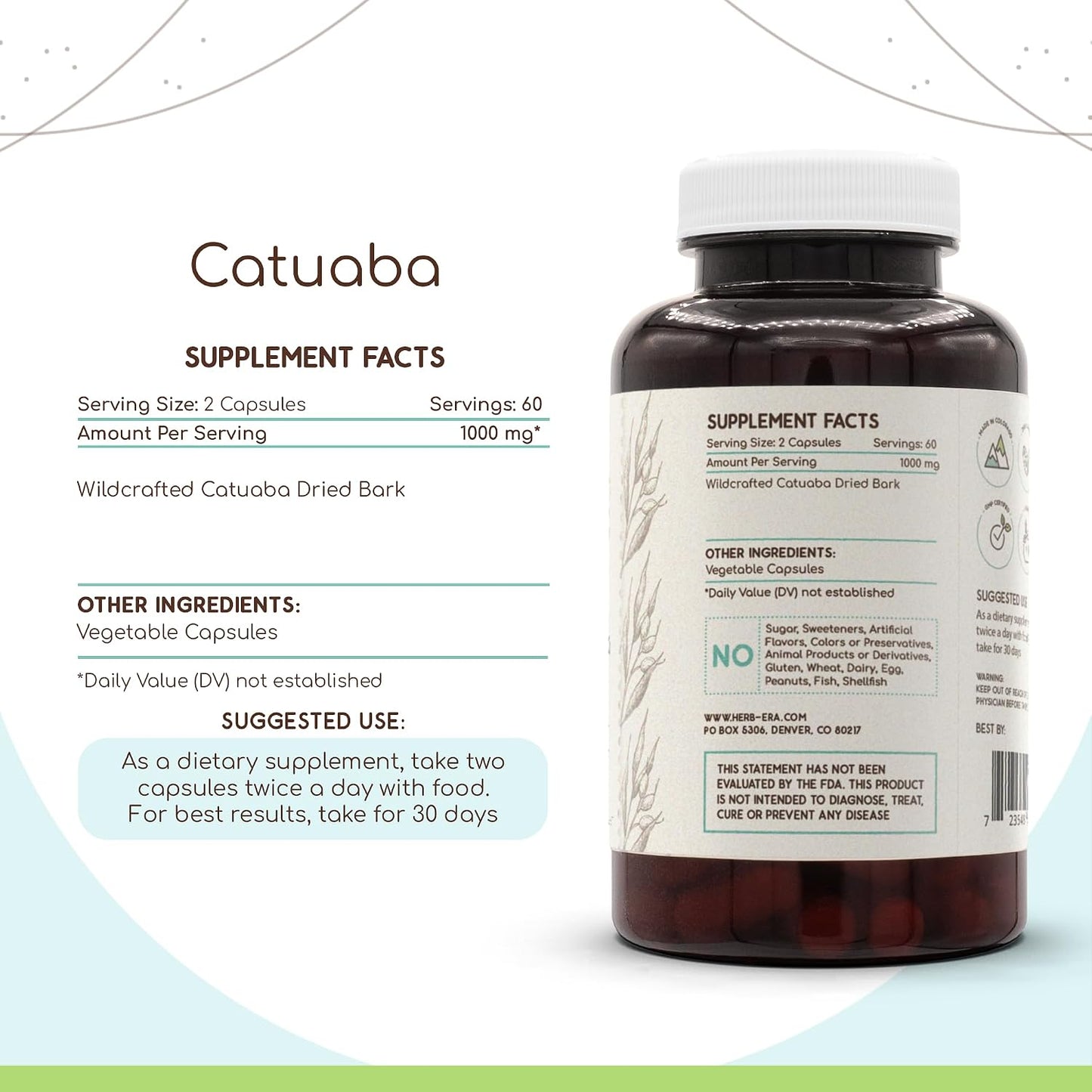 Catuaba 120 Capsules, 500 mg, Wildcrafted Erythroxylum catuaba Dried Bark - görsel 2