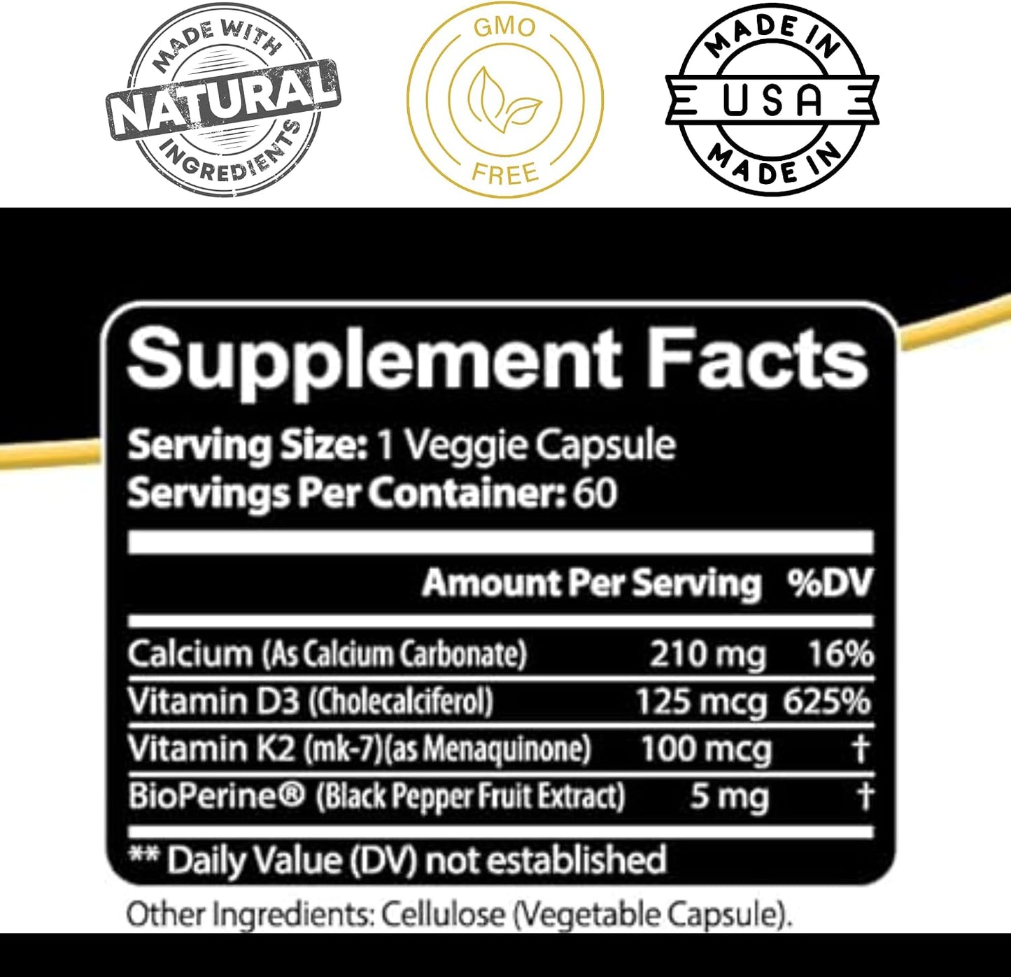 Kaya Naturals Vitamin D3 + K2 5000IU Supplement with Bioperine - 180 Veggie Capsules - görsel 3
