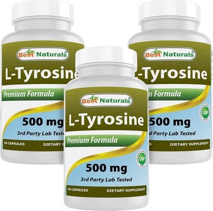 Best Naturals L-Tyrosine 500 mg – 90 Capsules (3-Pack)