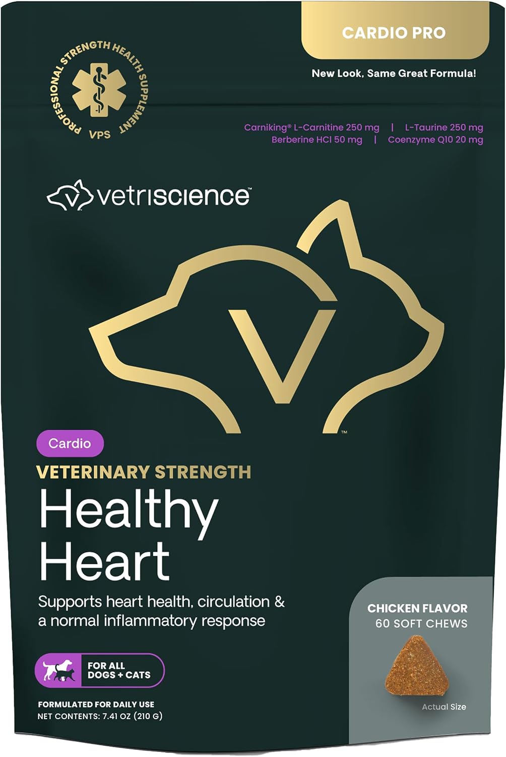 VETRISCIENCE Veterinary Strength Healthy Heart Chews – Heart & Energy Supplement for Pets – Cardiovascular Support – Chicken Flavour – 60 Count - görsel 1