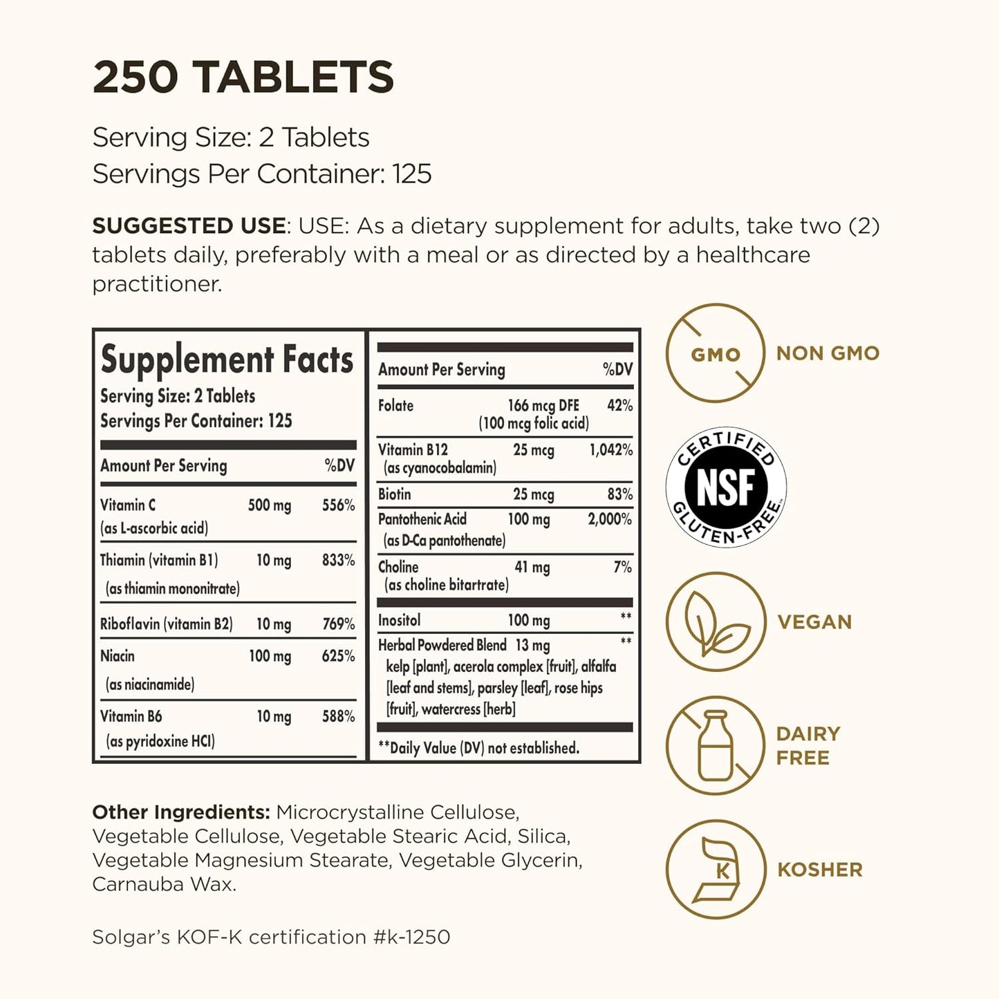 Solgar B-Complex with Vitamin C, Stress Formula - 250 Tablets - görsel 2