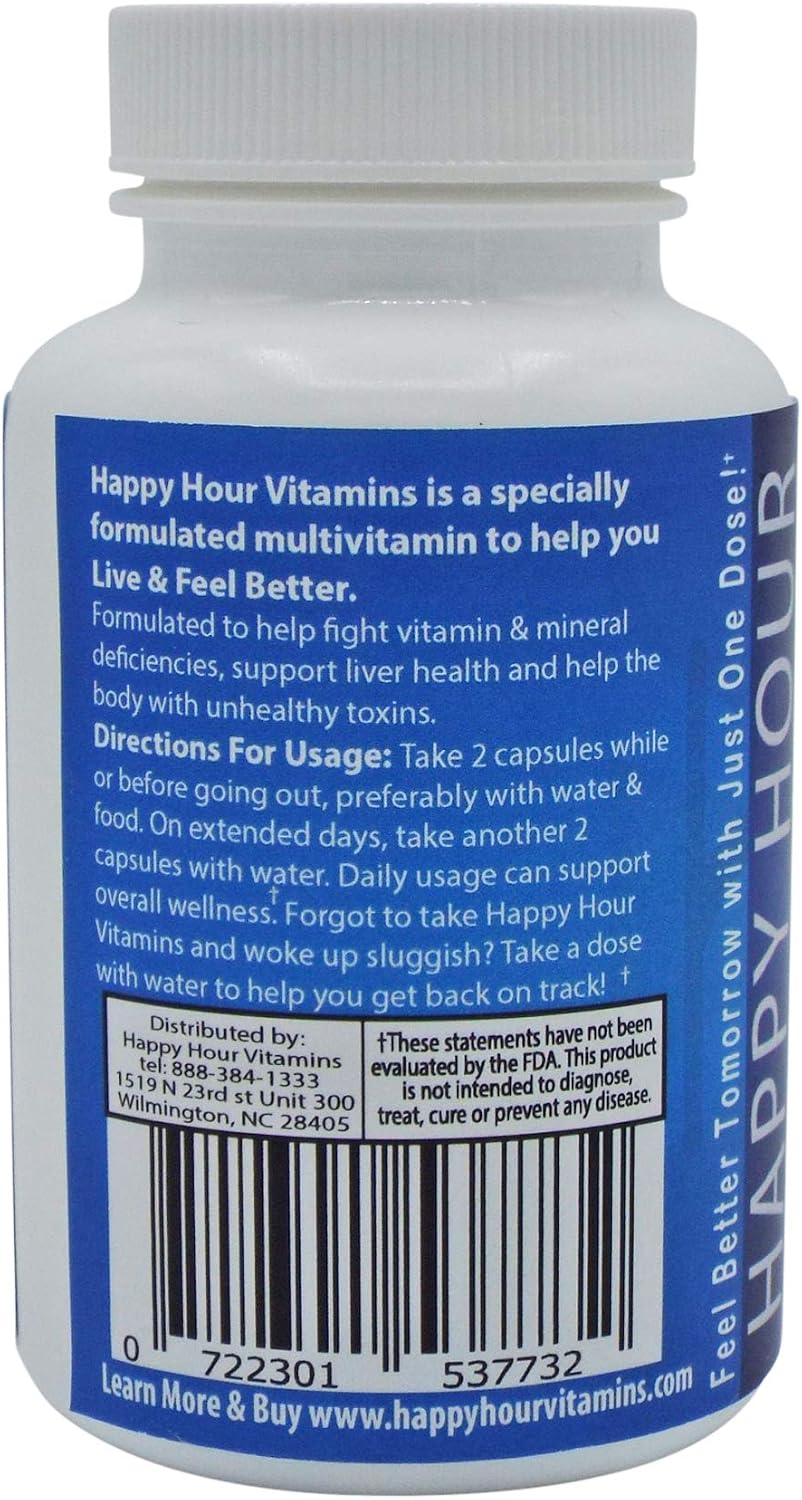 Happy Hour Vitamins Bottle - Multivitamin Formulated for Better Mornings with Milk Thistle, Prickly Pear Cactus, B & C Vitamins, & More - 30 Servings - görsel 6
