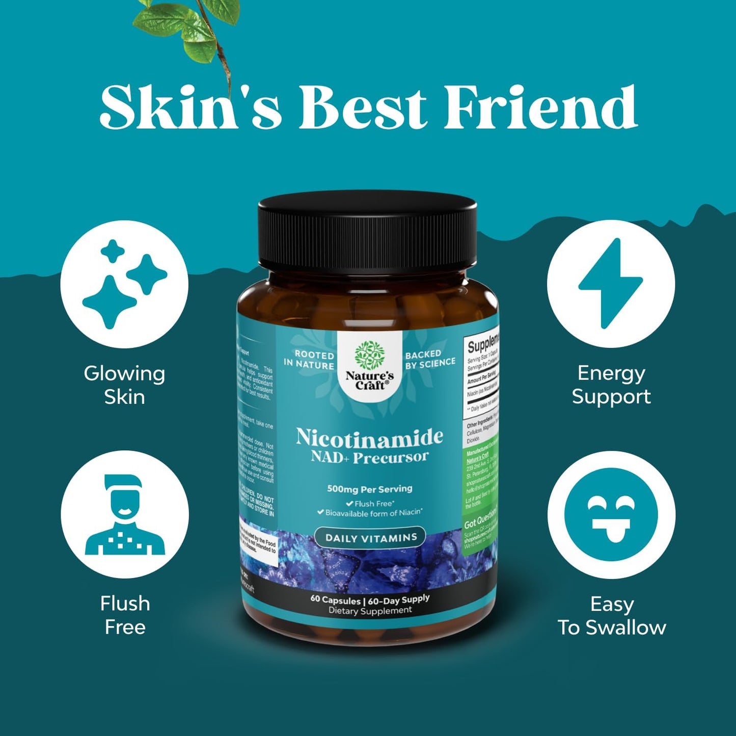 Natures Craft Niacinamide 500mg – No Flush Vitamin B3 Supplement (60 Capsules) - görsel 2