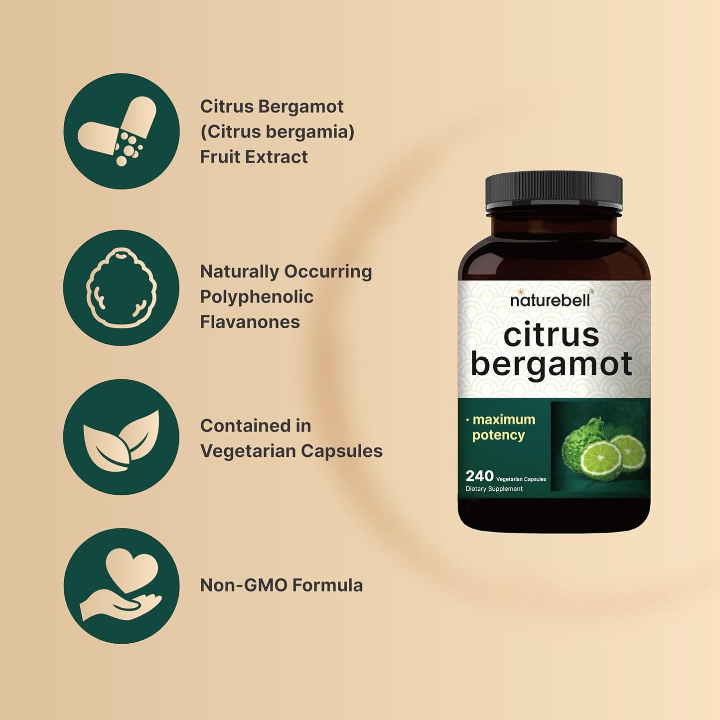 NatureBell Citrus Bergamot – Real Fruit Extract with Polyphenolic Flavanones – 240 Vegetarian Capsules - görsel 3