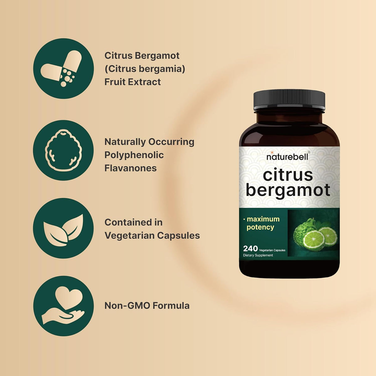 NatureBell Citrus Bergamot – Real Fruit Extract with Polyphenolic Flavanones – 240 Vegetarian Capsules - görsel 3