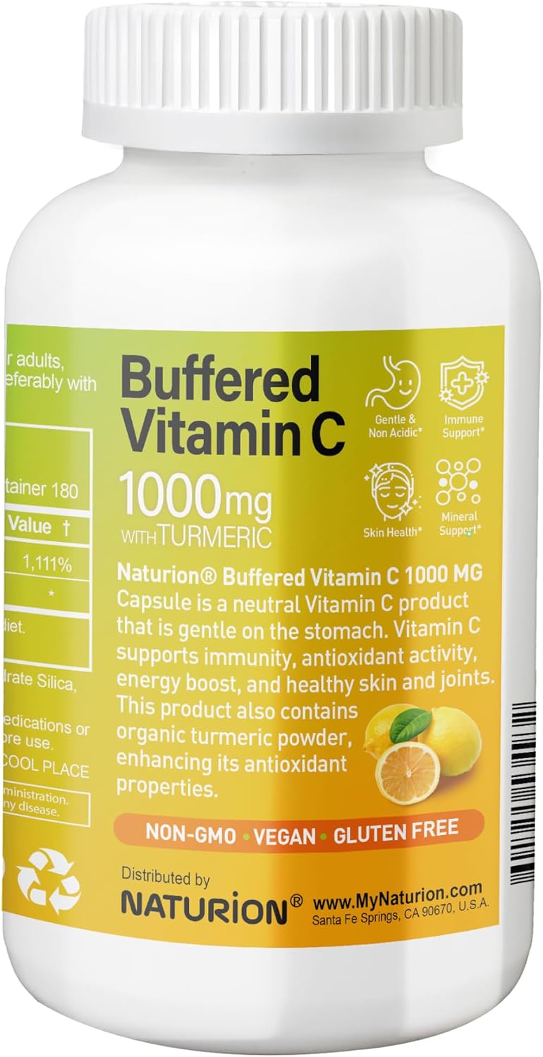 Buffered Vitamin C 1000 mg with Organic Turmeric - Supports Immune Function, Antioxidant, Healthy Skin & Joints - 180 Vegan Capsules - görsel 3