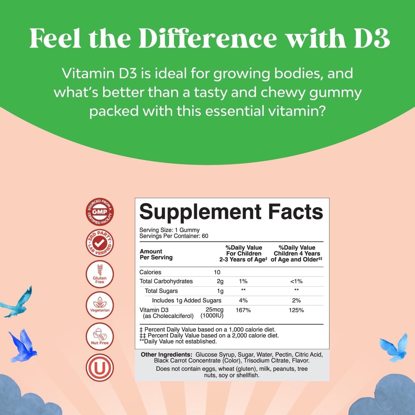 Chewable Vitamin D Gummies for Children - Delicious Vitamin D 1000 IU Per Serving - Toddler Immune Support Gummies - Berry Flavoured Supplement for Bone Health & Muscles - Gelatine Free - 60 Gummies - görsel 7