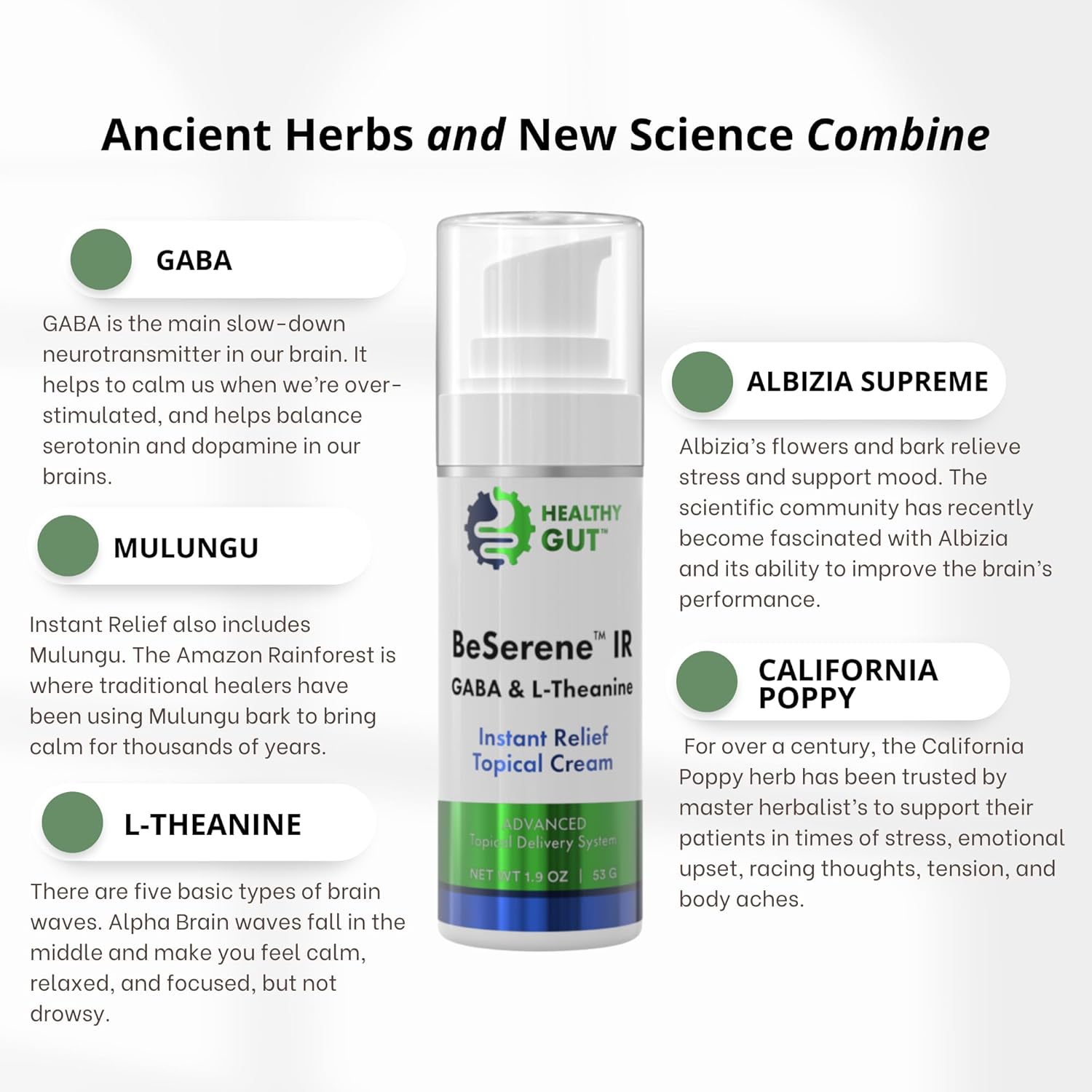 Healthy Gut BeSerene IR | GABA & L-Theanine | Instant Relief Cream | 54 g - görsel 6